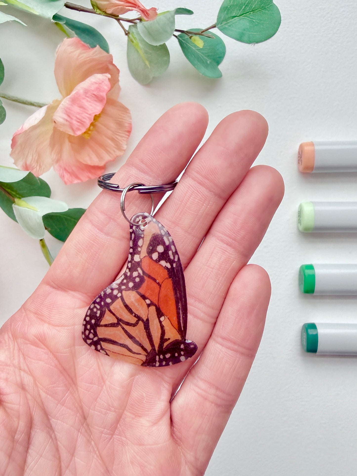 Hand-Illustrated Monarch Butterfly | Handmade Acrylic + Resin Keychain/Bag Charm