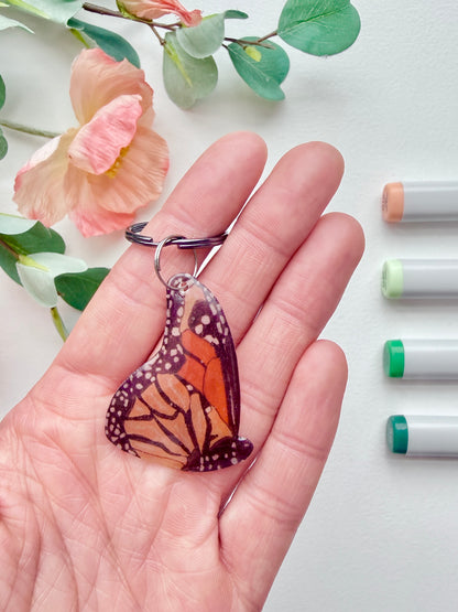 Hand-Illustrated Monarch Butterfly | Handmade Acrylic + Resin Keychain/Bag Charm
