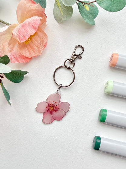 Hand-Illustrated Cherry Blossom Flower | Handmade Acrylic + Resin Keychain