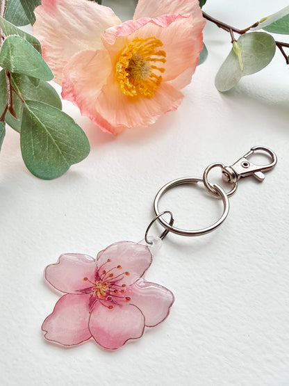 Hand-Illustrated Cherry Blossom Flower | Handmade Acrylic + Resin Keychain