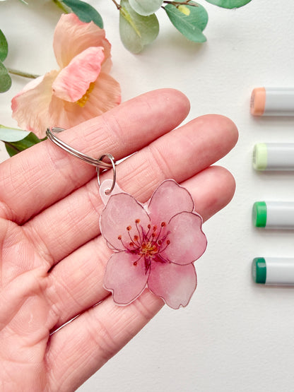 Hand-Illustrated Cherry Blossom Flower | Handmade Acrylic + Resin Keychain