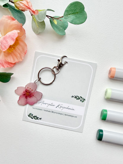 Hand-Illustrated Cherry Blossom Flower | Handmade Acrylic + Resin Keychain