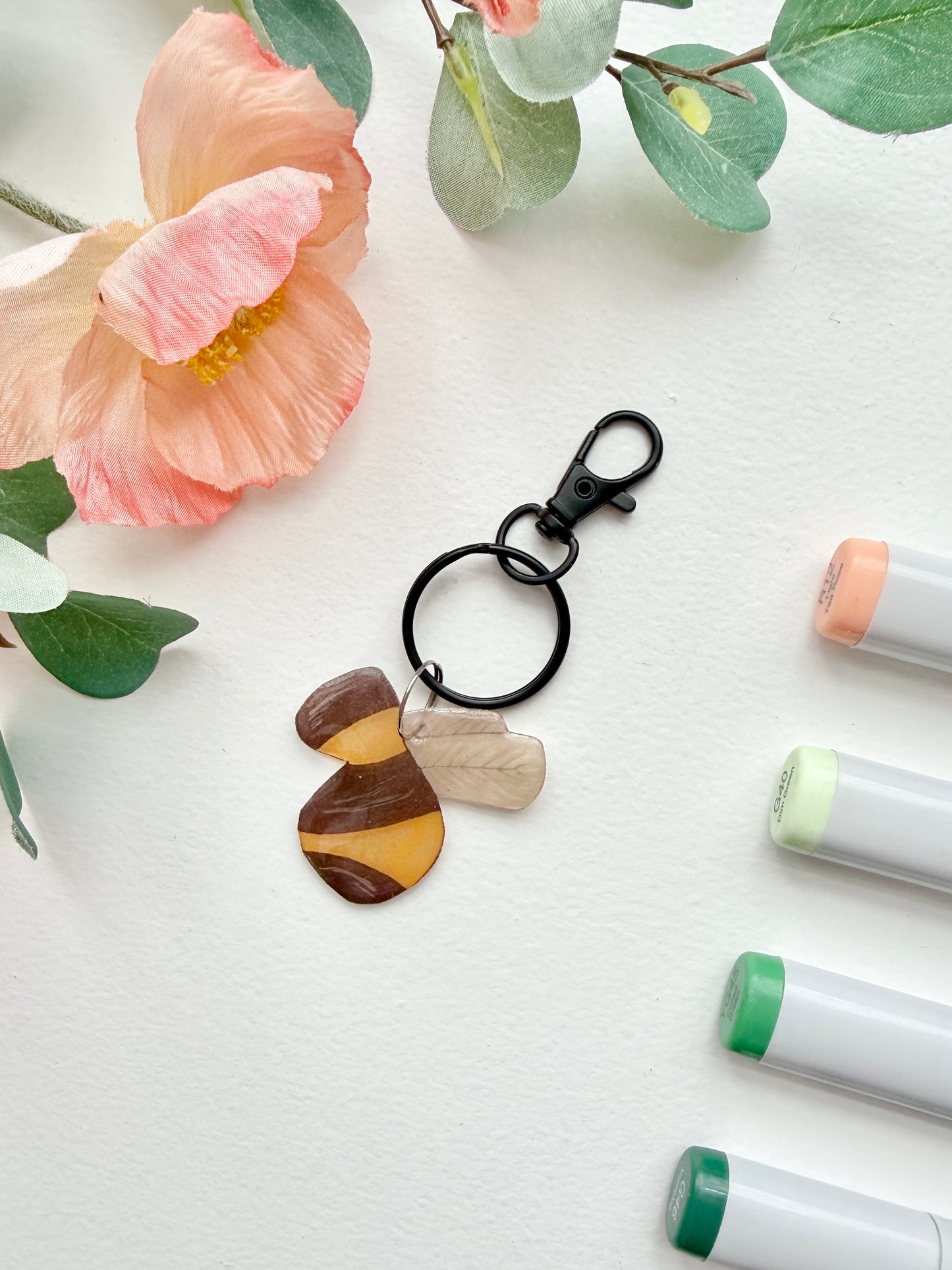 Hand-Illustrated Bumblebee | Handmade Acrylic + Resin Keychain