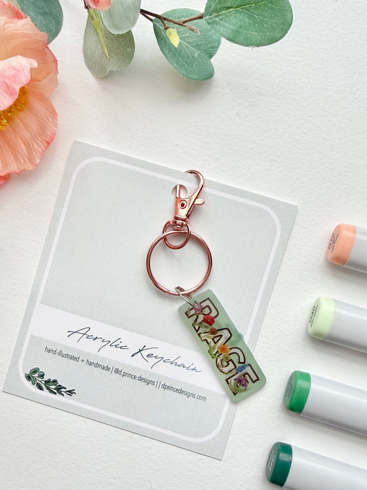 Hand-Illustrated Rage with Rainbow Flowers | Handmade Acrylic + Resin Keychain