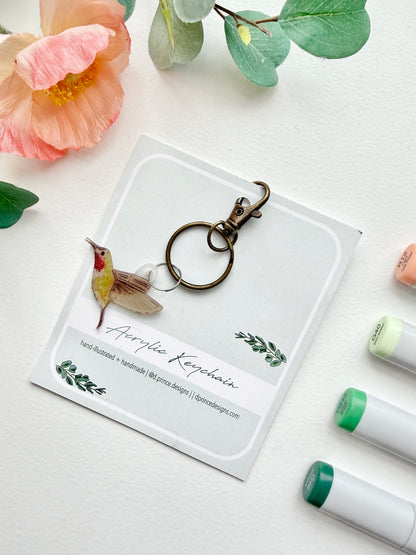 Hand-Illustrated Hummingbird | Handmade Acrylic + Resin Keychain/Bag Charm