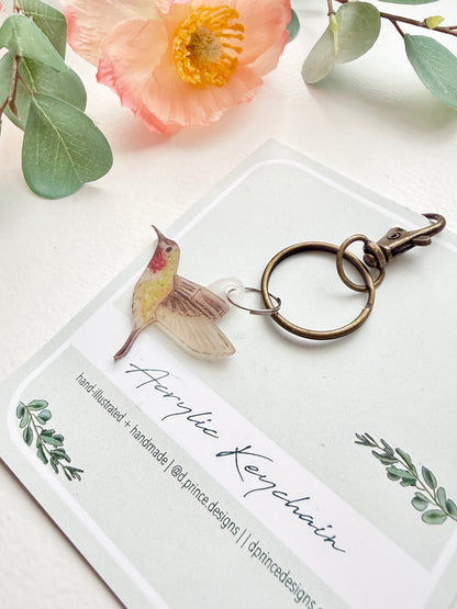 Hand-Illustrated Hummingbird | Handmade Acrylic + Resin Keychain/Bag Charm