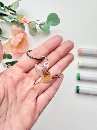 Hand-Illustrated Hummingbird | Handmade Acrylic + Resin Keychain/Bag Charm