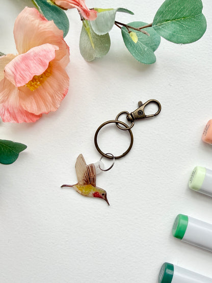 Hand-Illustrated Hummingbird | Handmade Acrylic + Resin Keychain/Bag Charm