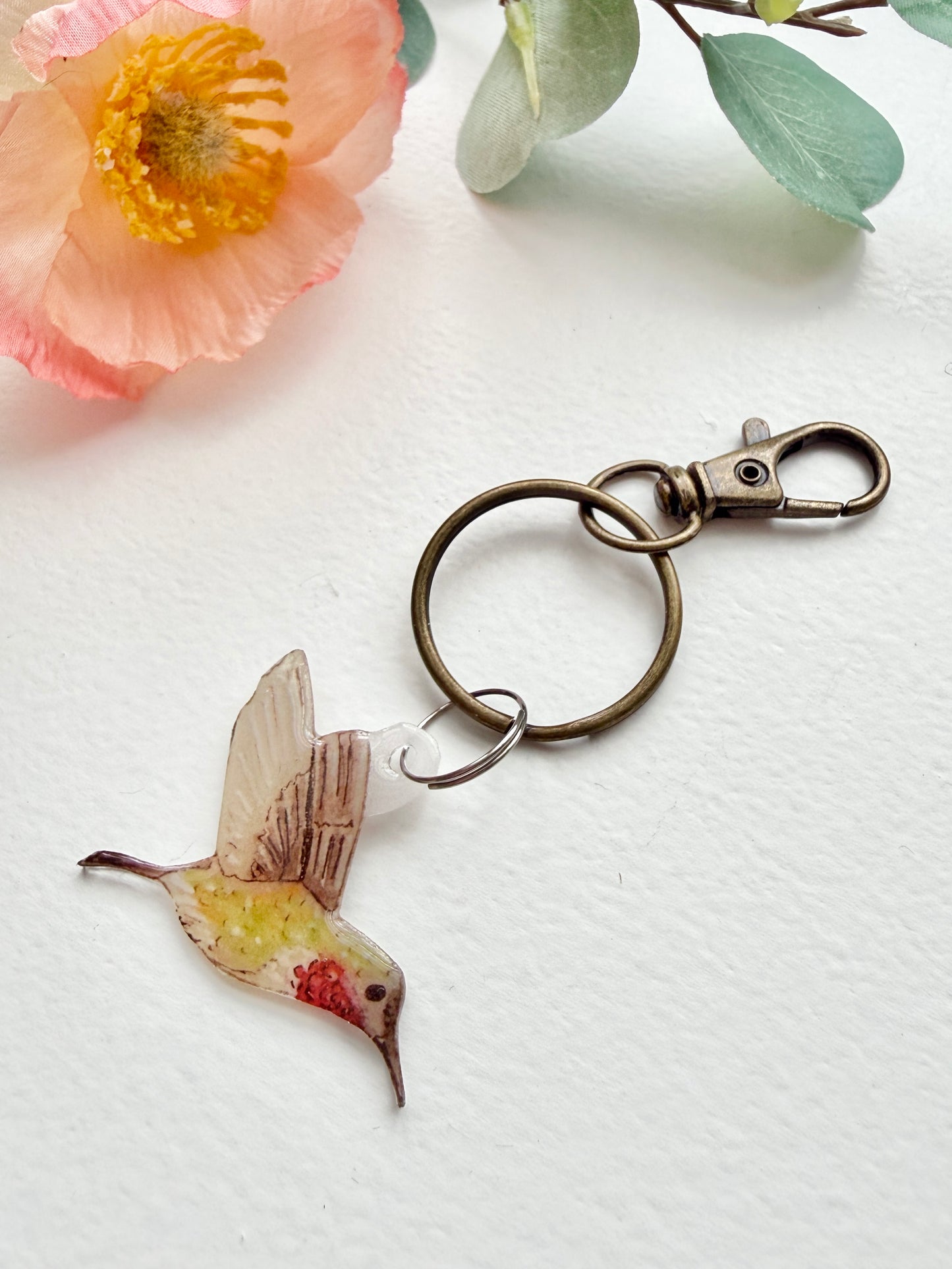 Hand-Illustrated Hummingbird | Handmade Acrylic + Resin Keychain/Bag Charm
