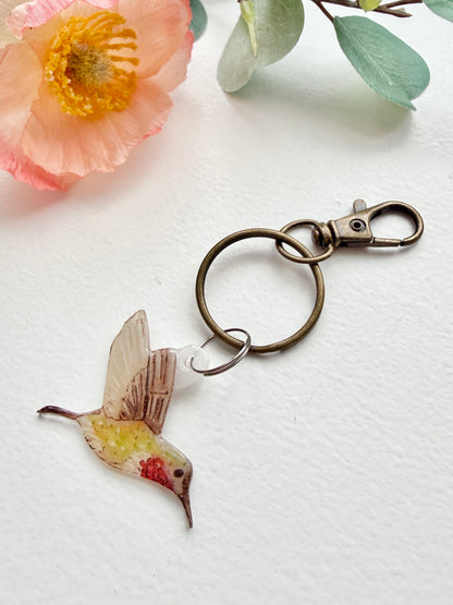 Hand-Illustrated Hummingbird | Handmade Acrylic + Resin Keychain/Bag Charm