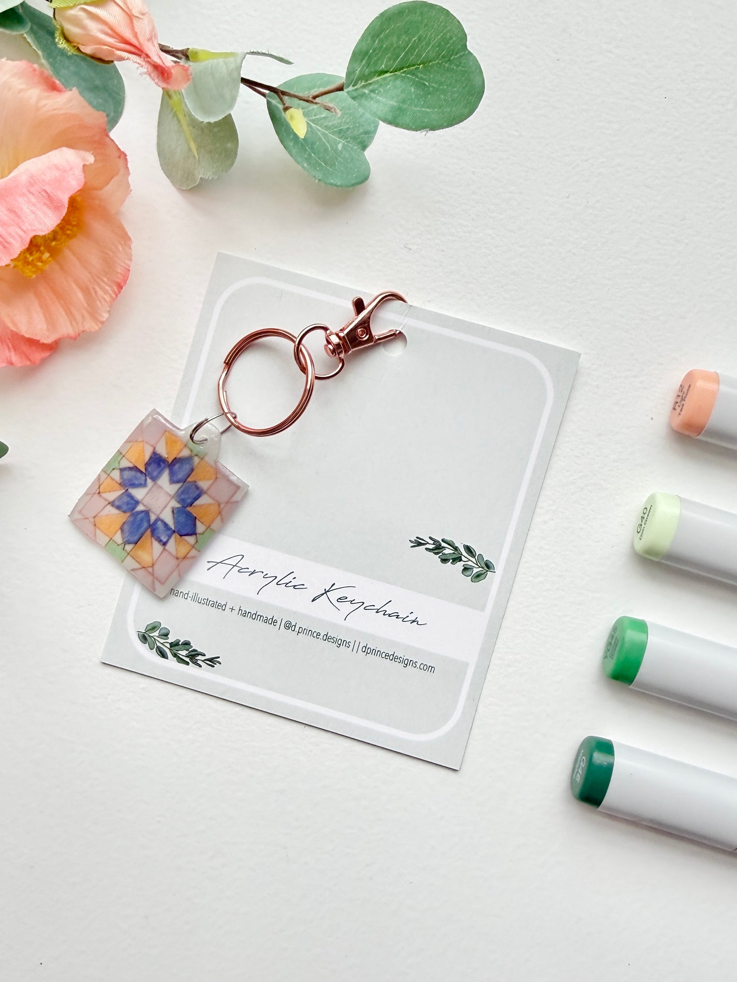 Hand-Illustrated Portuguese Tile - Burst | Handmade Acrylic + Resin Keychain