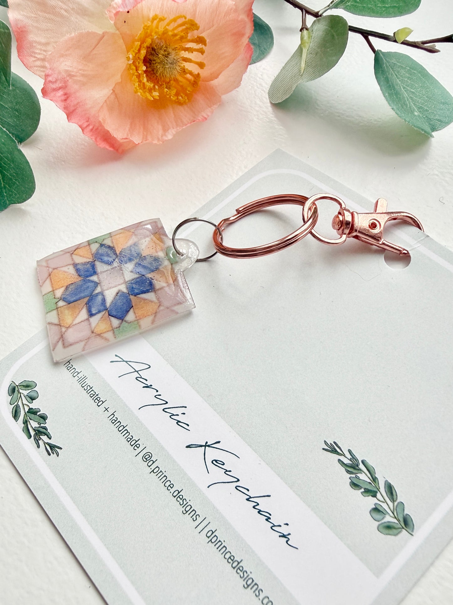 Hand-Illustrated Portuguese Tile - Burst | Handmade Acrylic + Resin Keychain