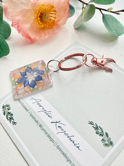 Hand-Illustrated Portuguese Tile - Burst | Handmade Acrylic + Resin Keychain