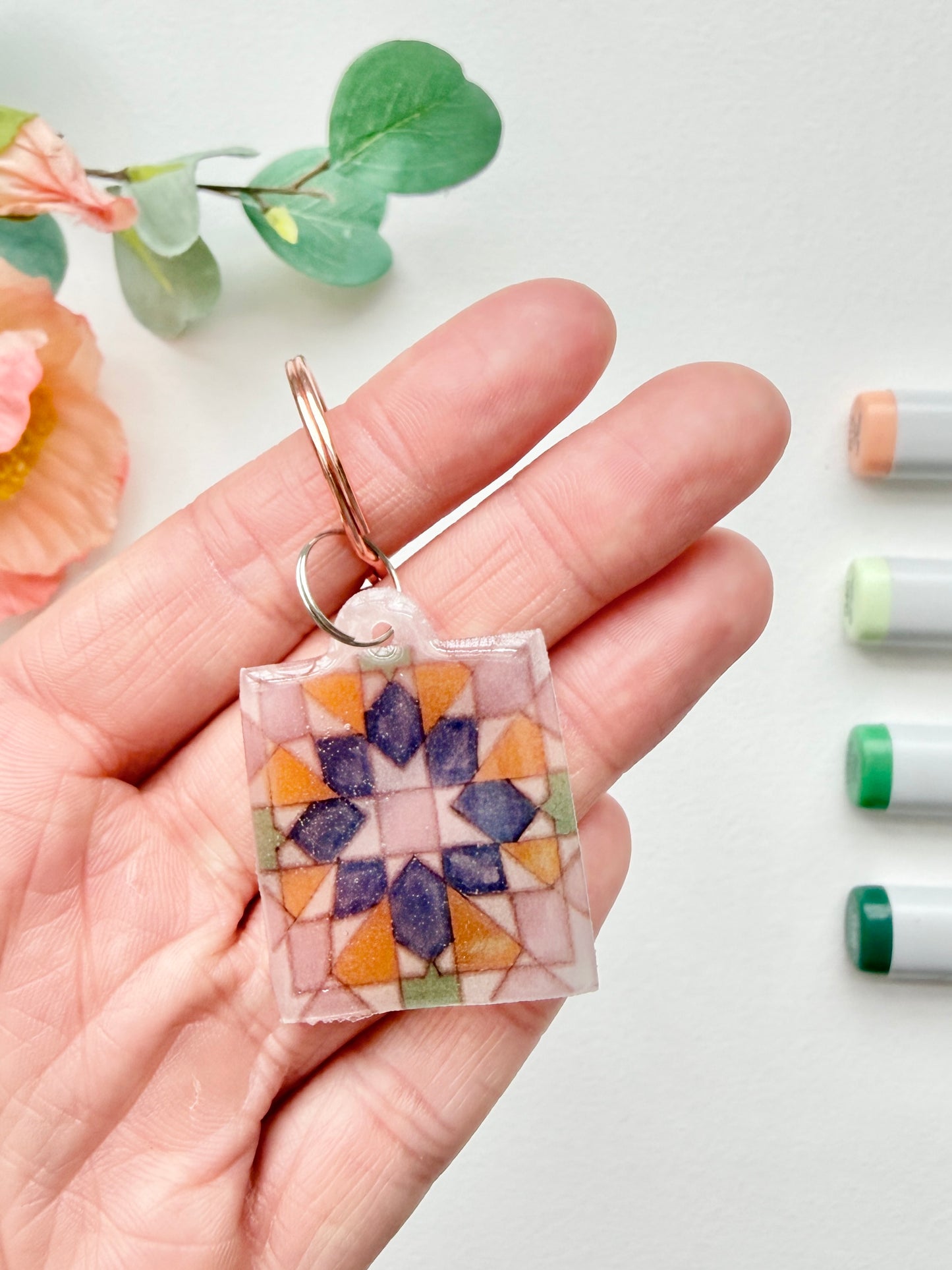 Hand-Illustrated Portuguese Tile - Burst | Handmade Acrylic + Resin Keychain