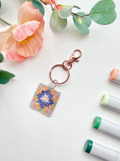Hand-Illustrated Portuguese Tile - Burst | Handmade Acrylic + Resin Keychain