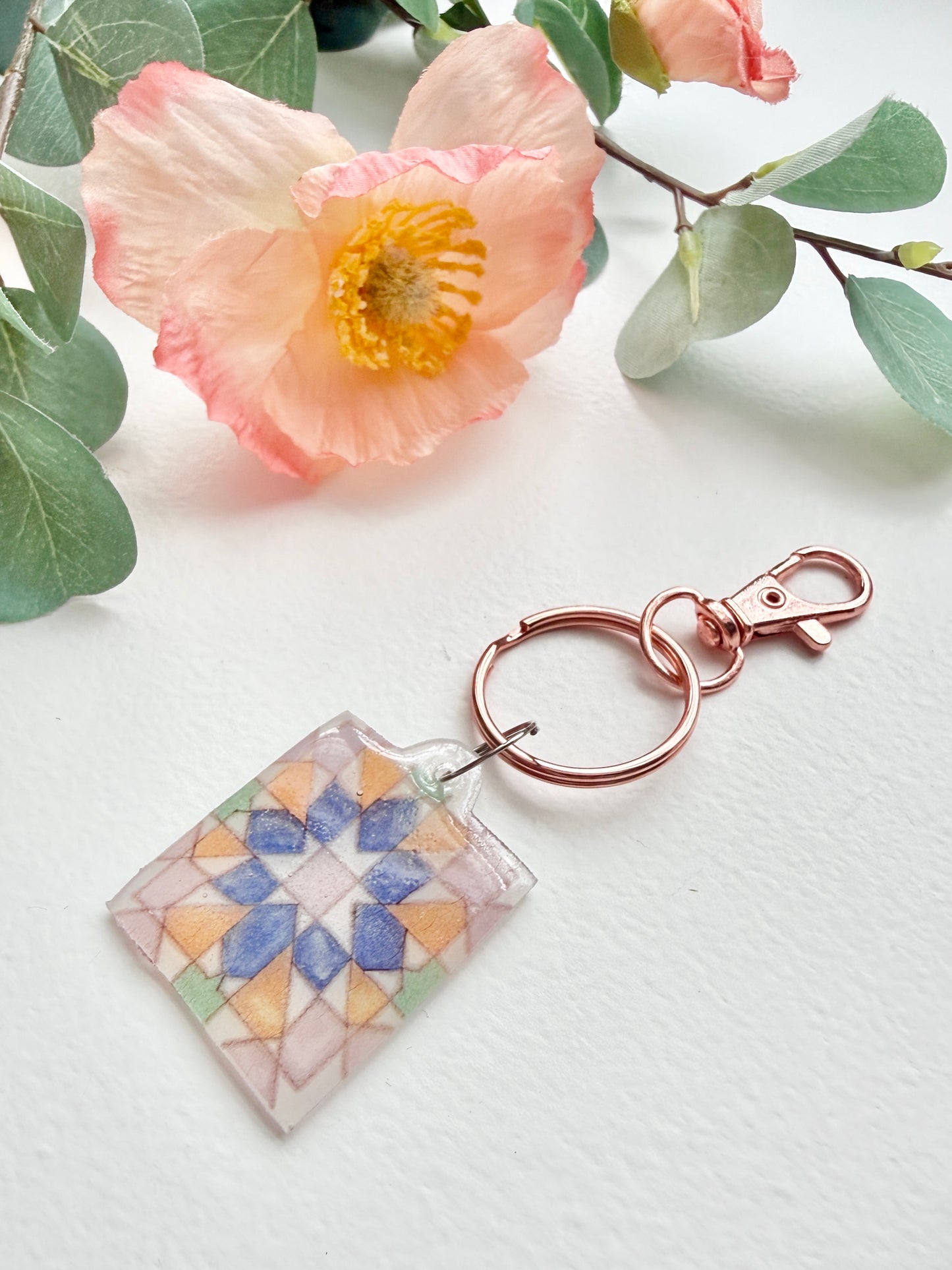 Hand-Illustrated Portuguese Tile - Burst | Handmade Acrylic + Resin Keychain