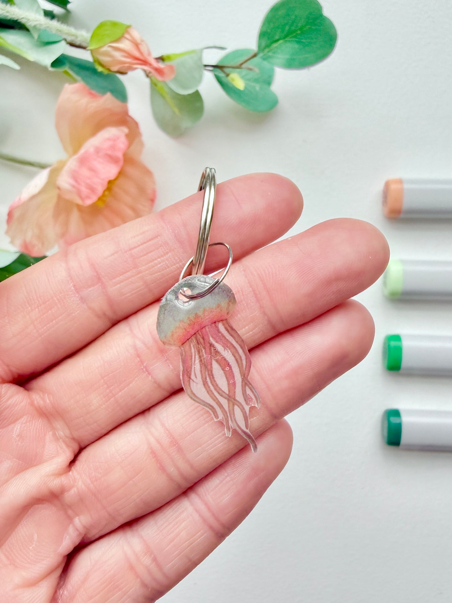 Hand-Illustrated Jellyfish | Handmade Acrylic + Resin Keychain/Bag Charm