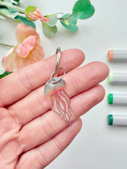 Hand-Illustrated Jellyfish | Handmade Acrylic + Resin Keychain/Bag Charm