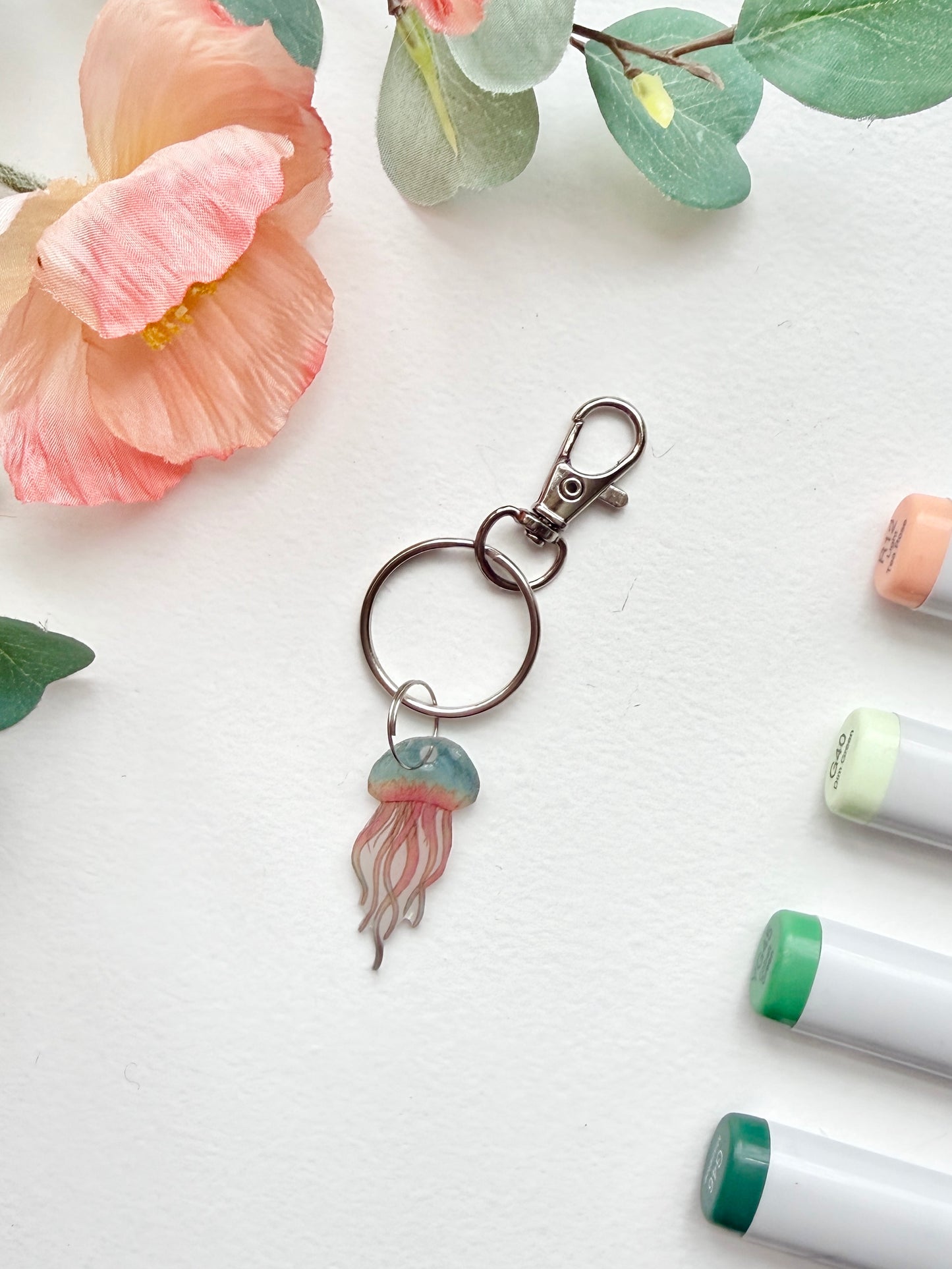 Hand-Illustrated Jellyfish | Handmade Acrylic + Resin Keychain/Bag Charm