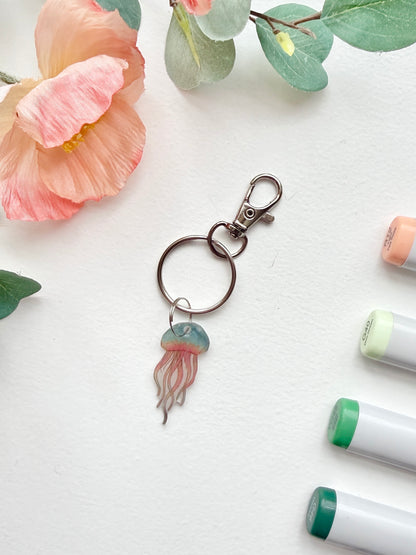 Hand-Illustrated Jellyfish | Handmade Acrylic + Resin Keychain/Bag Charm