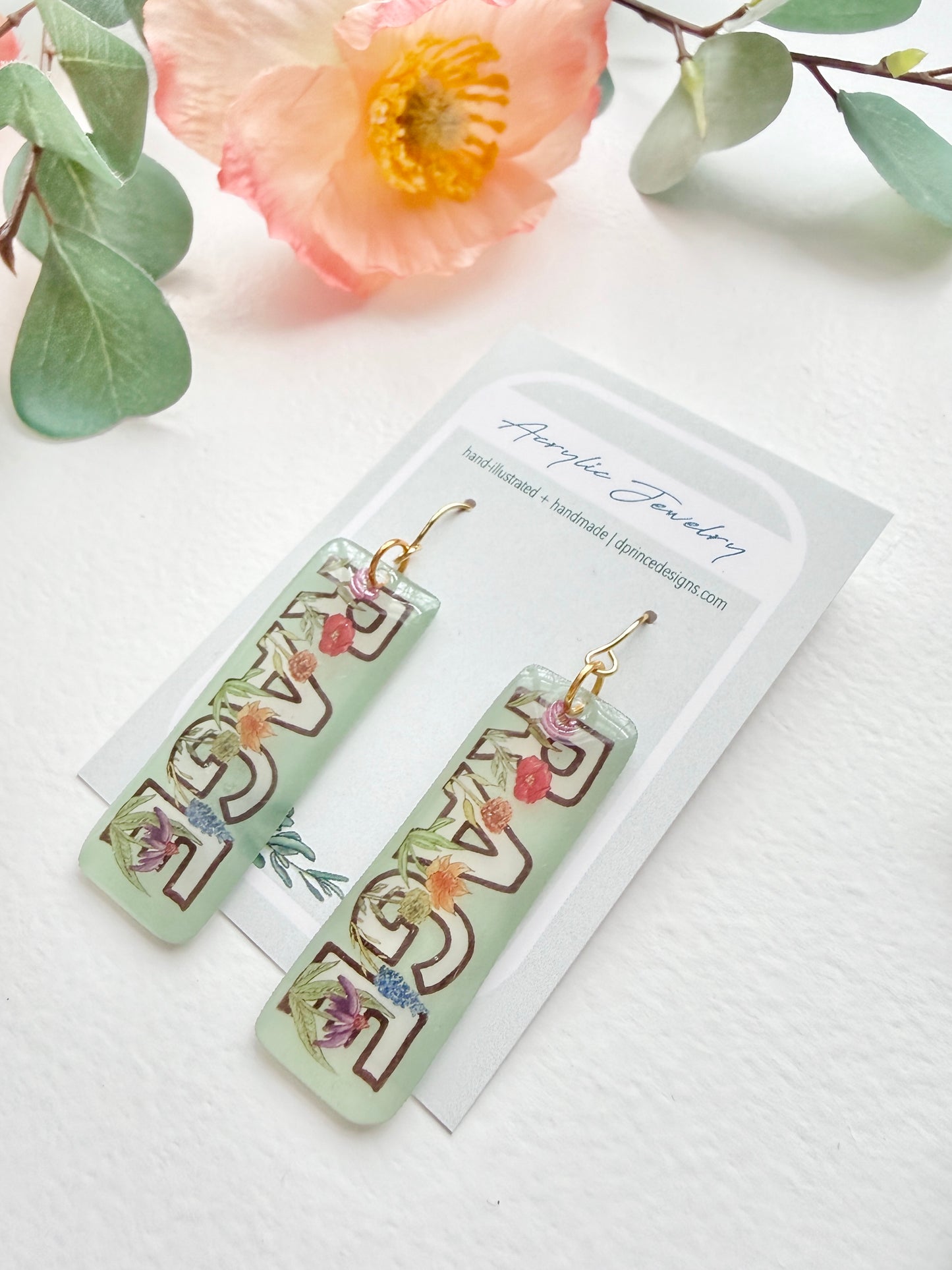 Hand-Illustrated Rage with Rainbow Flowers | Handmade Acrylic + Resin Dangle Earrings