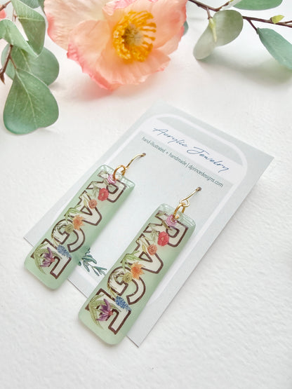 Hand-Illustrated Rage with Rainbow Flowers | Handmade Acrylic + Resin Dangle Earrings