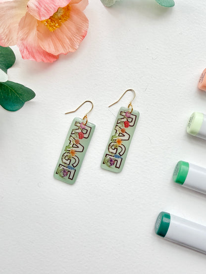 Hand-Illustrated Rage with Rainbow Flowers | Handmade Acrylic + Resin Dangle Earrings