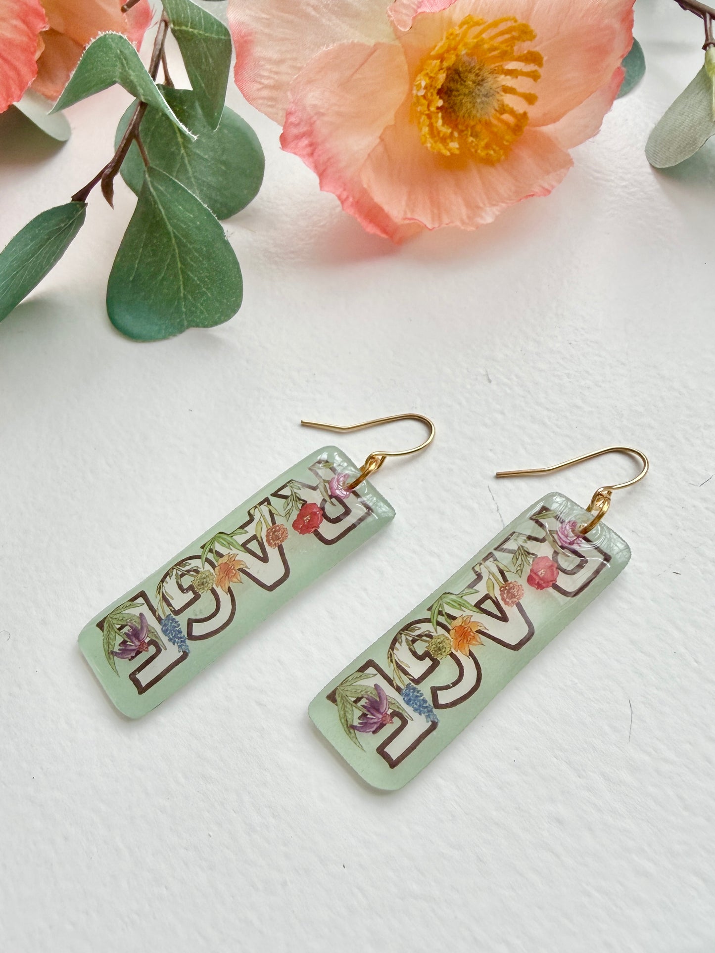 Hand-Illustrated Rage with Rainbow Flowers | Handmade Acrylic + Resin Dangle Earrings
