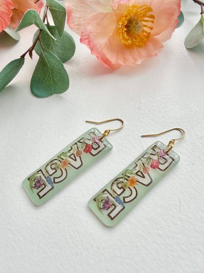 Hand-Illustrated Rage with Rainbow Flowers | Handmade Acrylic + Resin Dangle Earrings