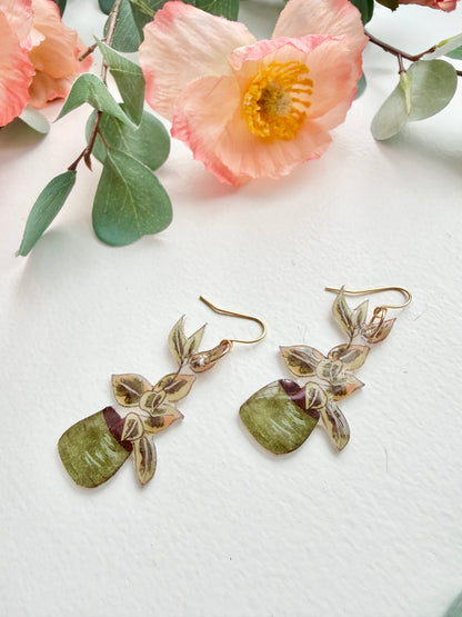 Hand-Illustrated Ficus Houseplants | Handmade Acrylic + Resin Dangle Earrings