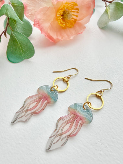 Hand-Illustrated Jellyfish | Handmade Acrylic + Resin Dangle Earrings