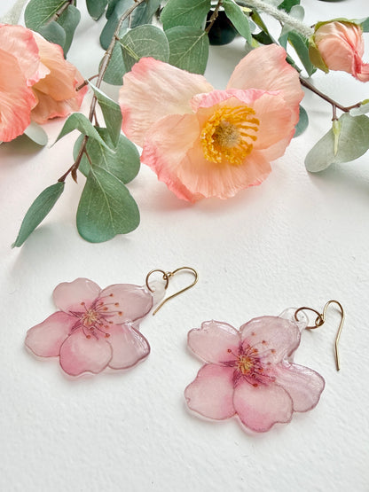 Hand-Illustrated Cherry Blossoms | Handmade Acrylic + Resin Dangle Earrings