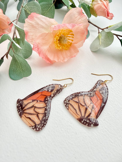 Hand-Illustrated Monarch Butterflies | Handmade Acrylic + Resin Dangle Earrings