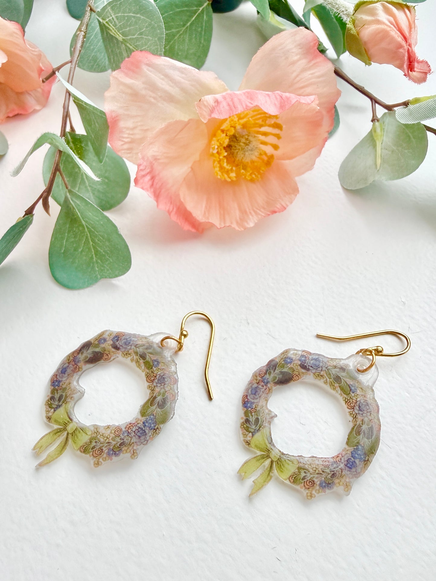 Hand-Illustrated Wreaths | Handmade Acrylic + Resin Dangle Earrings