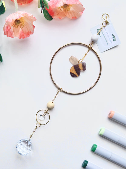 Handmade + Hand-Illustrated Bumblebee Suncatcher with Wood Beads