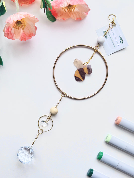 Handmade + Hand-Illustrated Bumblebee Suncatcher with Wood Beads