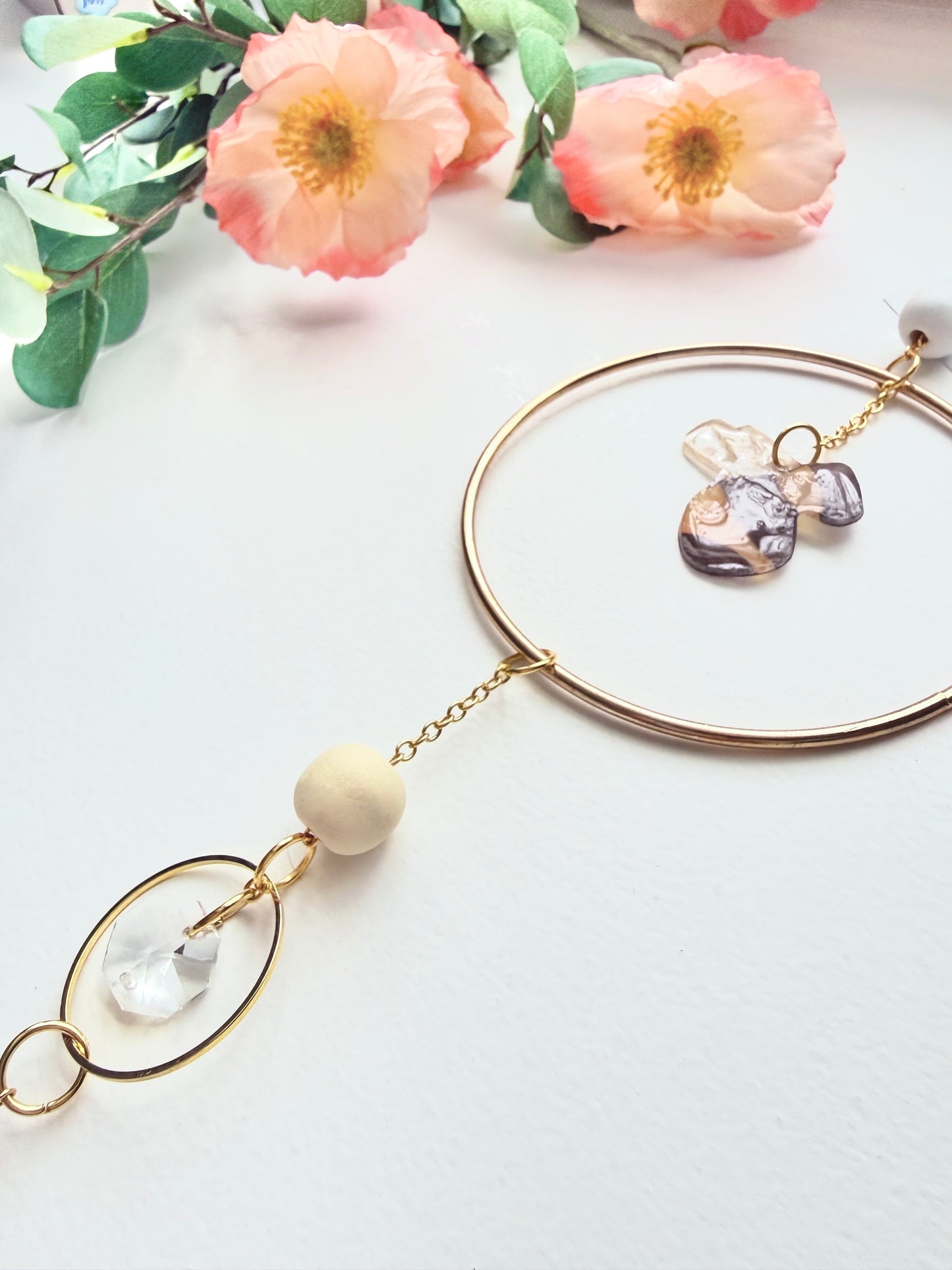 Handmade + Hand-Illustrated Bumblebee Suncatcher with Wood Beads