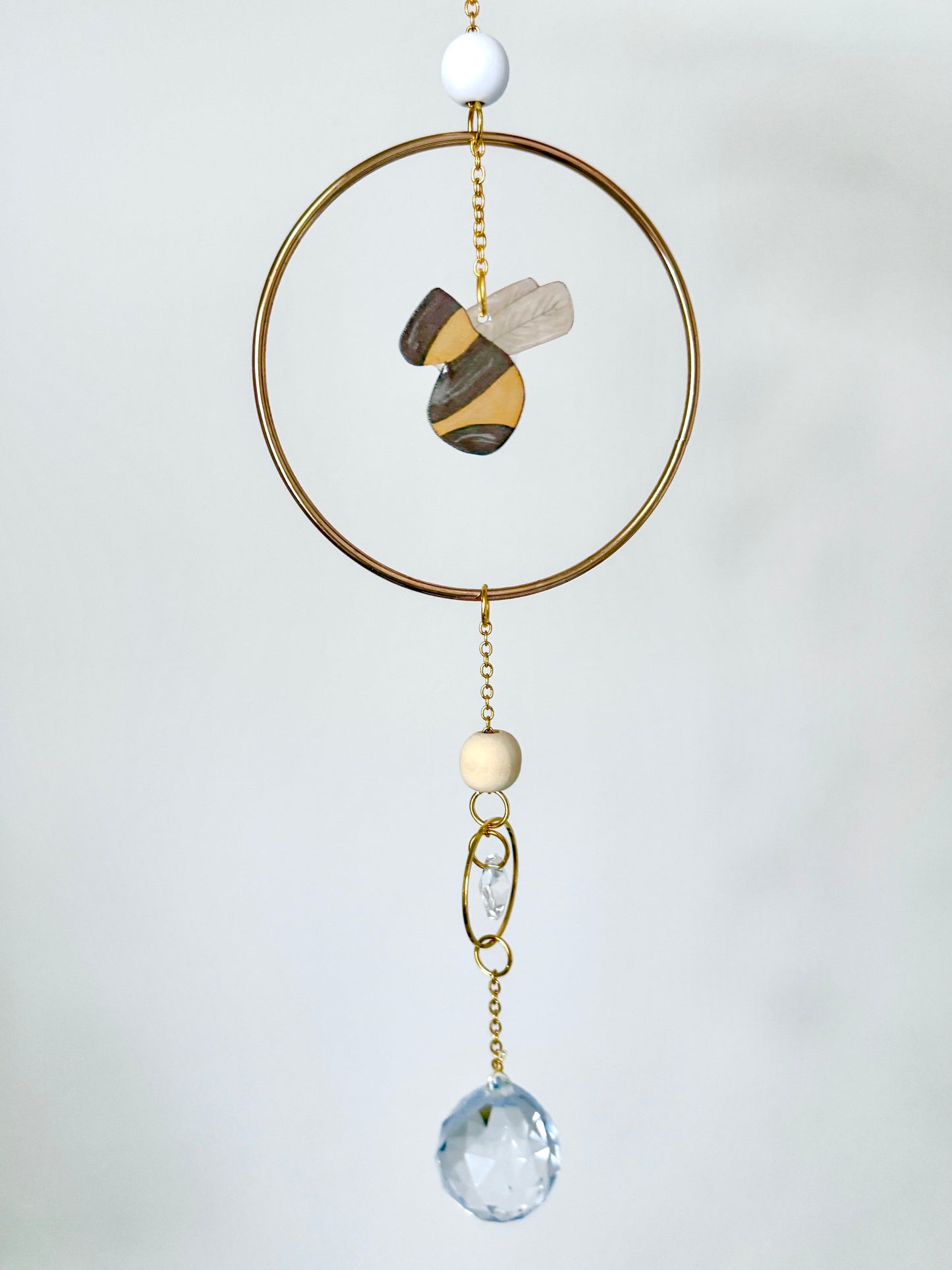 Handmade + Hand-Illustrated Bumblebee Suncatcher with Wood Beads