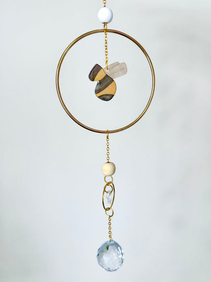 Handmade + Hand-Illustrated Bumblebee Suncatcher with Wood Beads