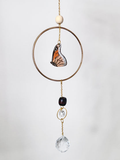 Handmade + Hand-Illustrated Monarch Butterfly Suncatcher with Wood Beads