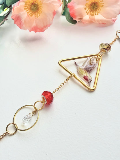 Handmade + Hand-Illustrated Hummingbird Suncatcher with Green and Red Beads