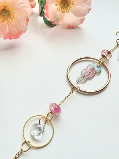 Handmade + Hand-Illustrated Jellyfish Suncatcher with Pink Beads