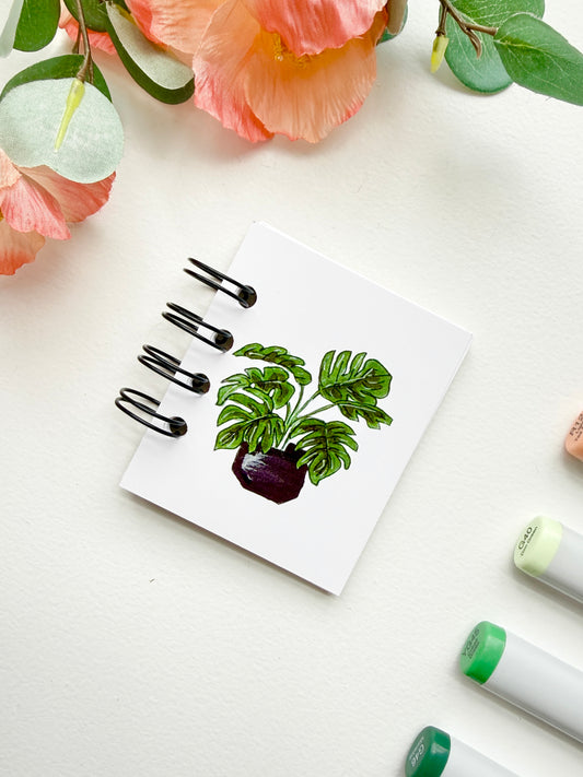 Hand-Illustrated + Handmade Mini Notebook/Sketchbook | Monstera Houseplant