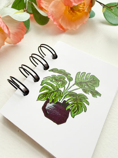 Hand-Illustrated + Handmade Mini Notebook/Sketchbook | Monstera Houseplant