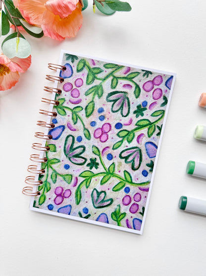 Hand-Illustrated + Handmade Notebook/Sketchbook | Leaves + Berries