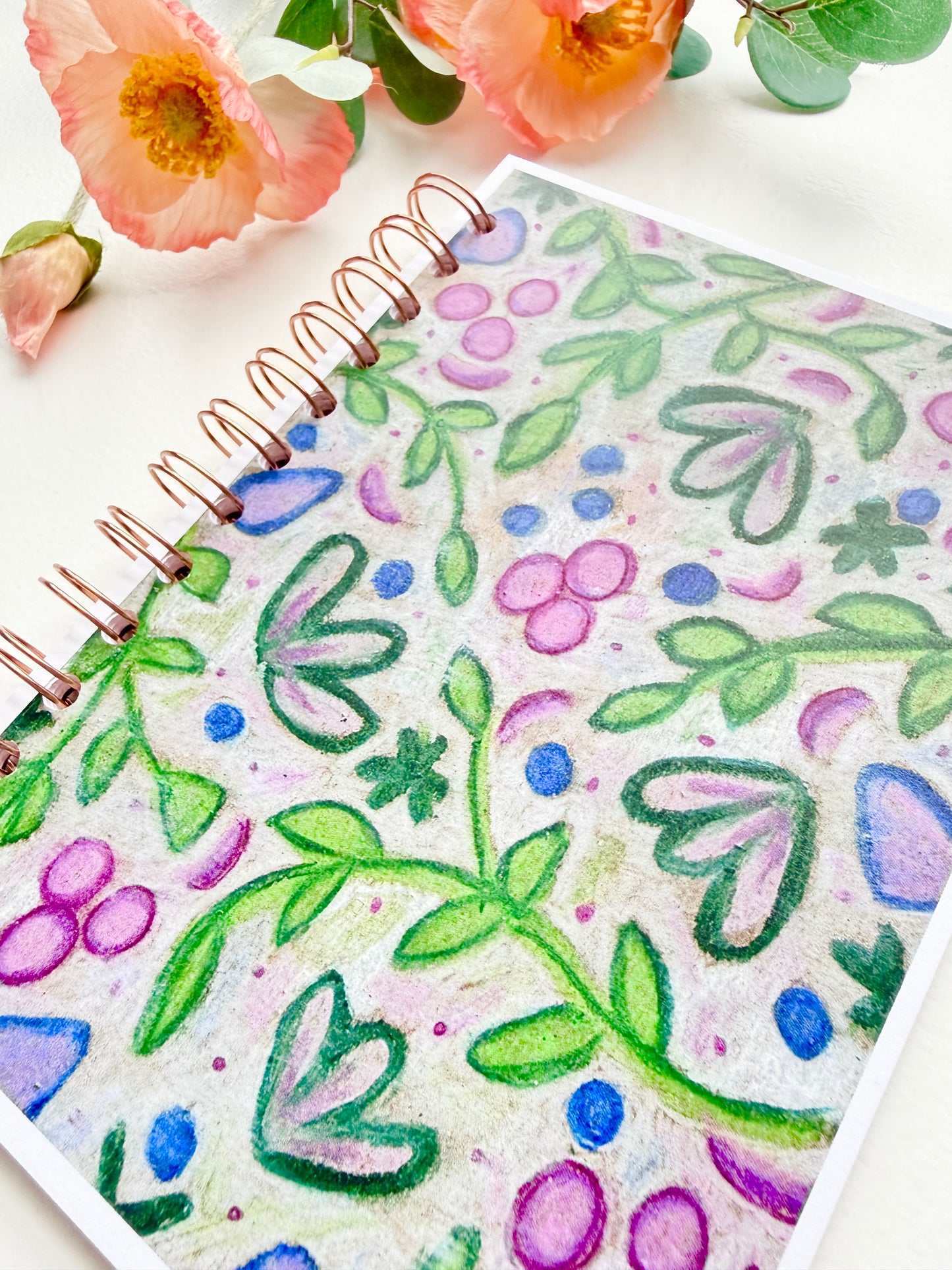 Hand-Illustrated + Handmade Notebook/Sketchbook | Leaves + Berries