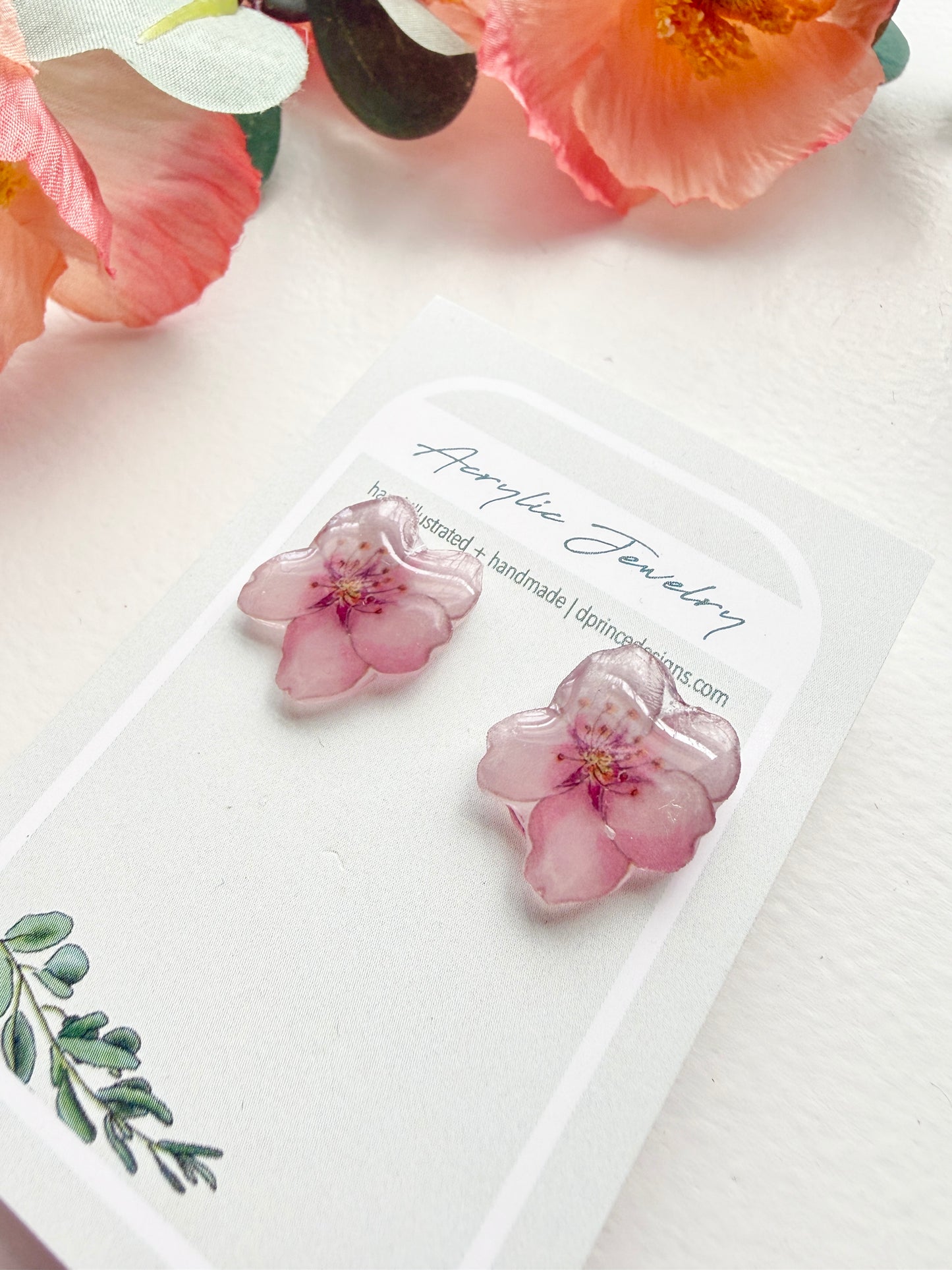 Handmade Acrylic + Resin Studs | Cherry Blossom Flowers