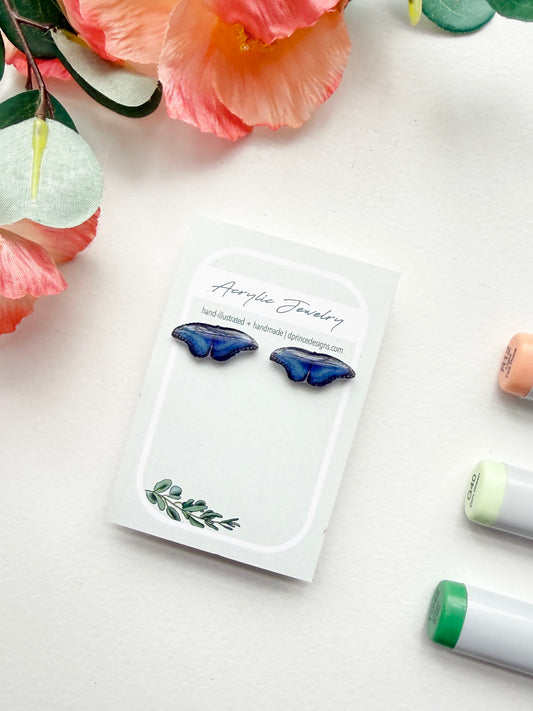 Handmade Acrylic + Resin Stud Earrings | Blue Morpho Butterflies