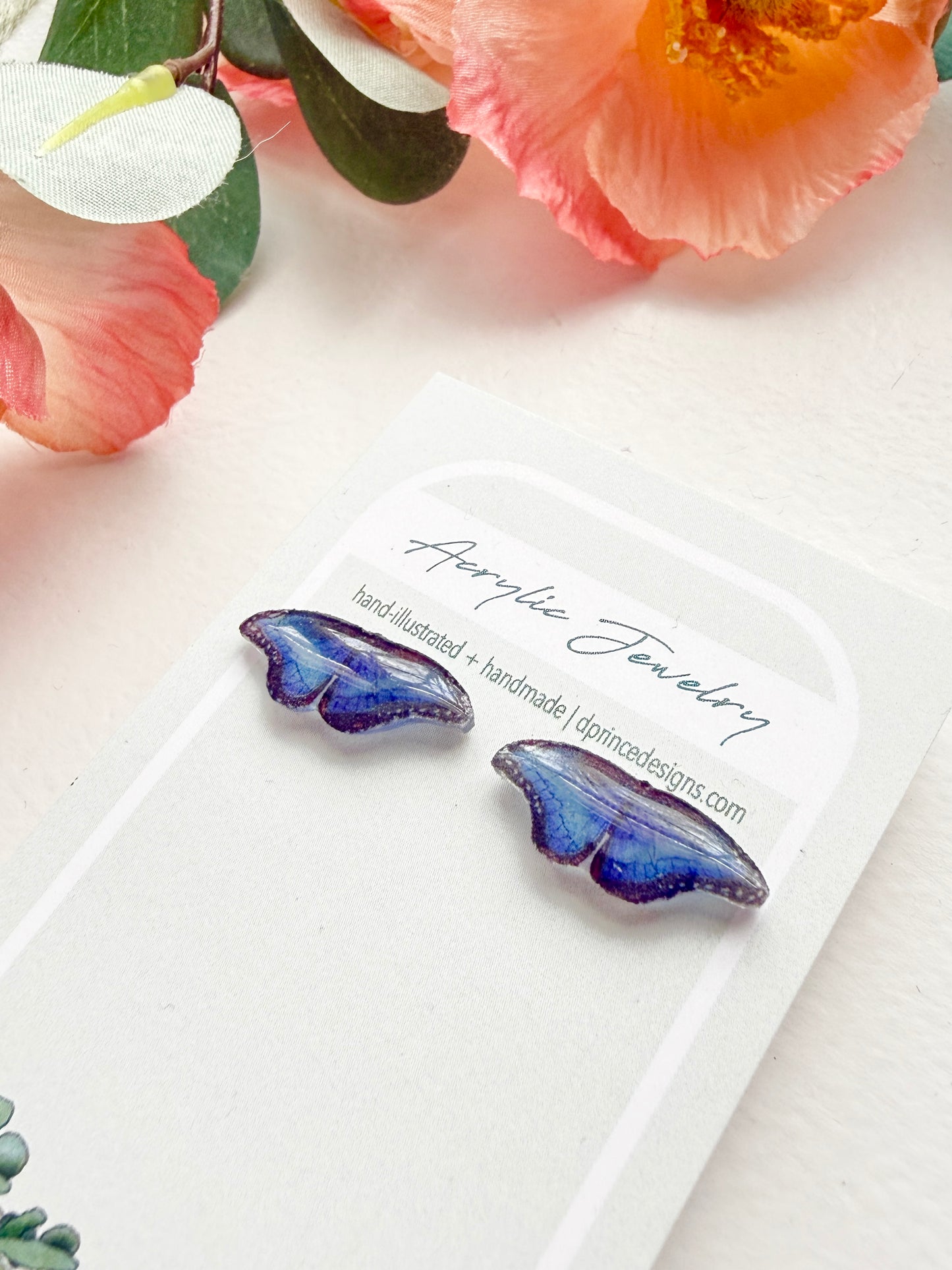 Handmade Acrylic + Resin Stud Earrings | Blue Morpho Butterflies