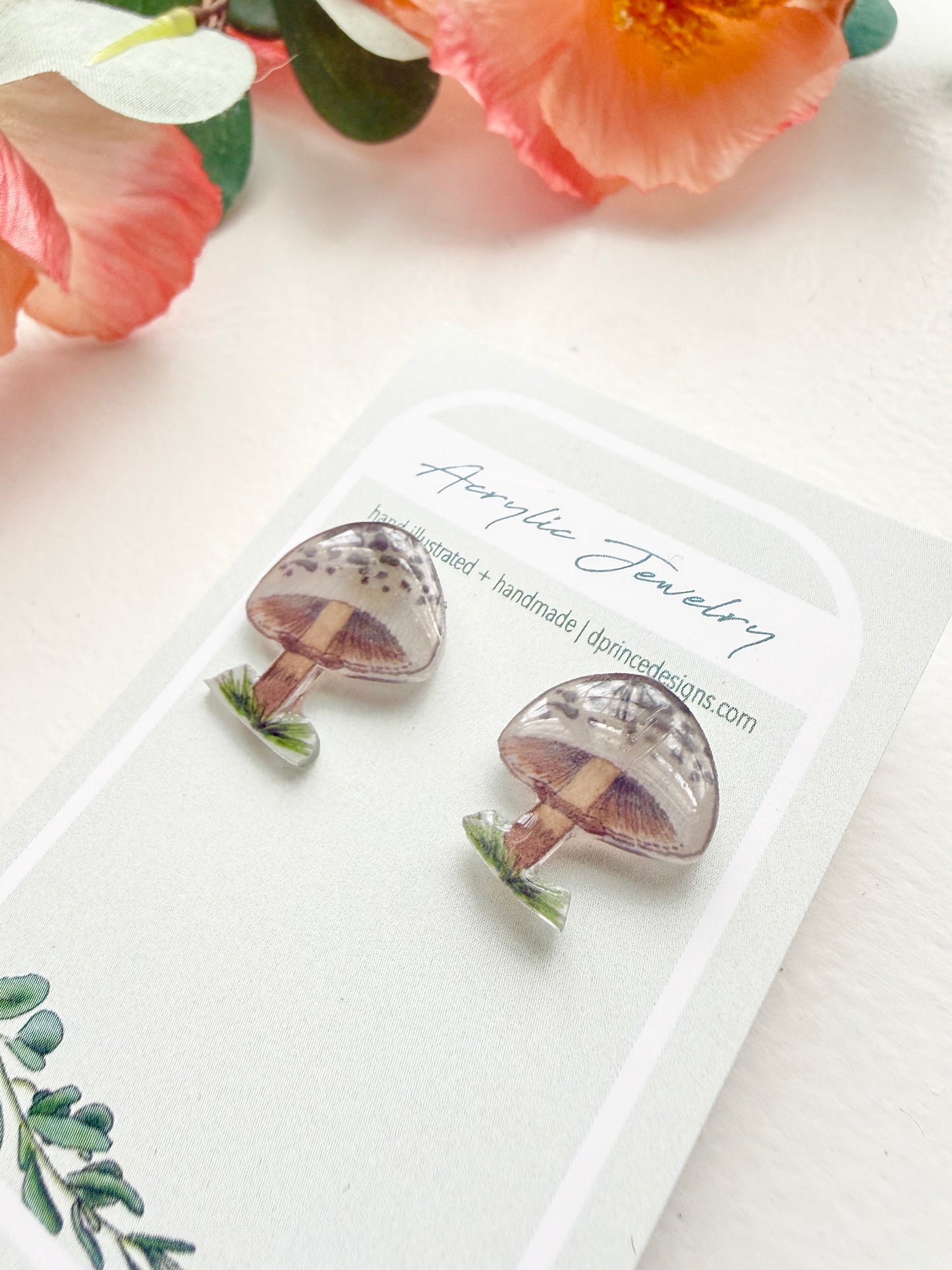 Handmade Acrylic + Resin Studs | Parasol Mushrooms